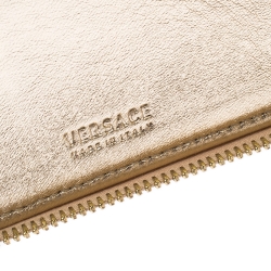 Pre Owned Versace Gold Metallic Quilted Leather Studded Zip Around Wallet