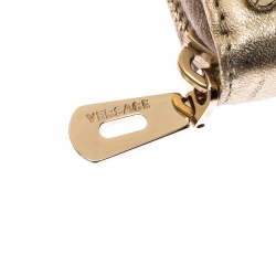 Pre Owned Versace Gold Metallic Quilted Leather Studded Zip Around Wallet