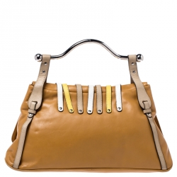 مملوكة مسبقًا Versace Tan Leather Flap Strap Satchel