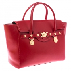 Pre Owned Versace Red Leather Medusa Medallion Tote