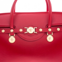 Pre Owned Versace Red Leather Medusa Medallion Tote