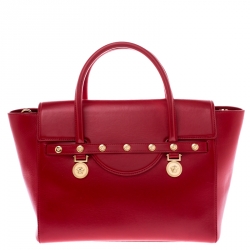 Pre Owned Versace Red Leather Medusa Medallion Tote