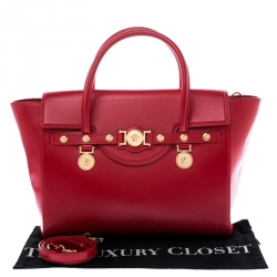 Pre Owned Versace Red Leather Medusa Medallion Tote