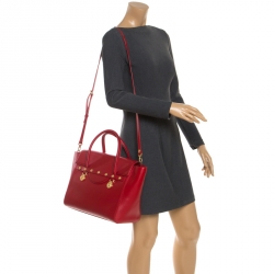 Pre Owned Versace Red Leather Medusa Medallion Tote