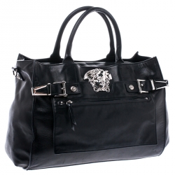 مملوكة مسبقًا Versace Black Leather Medusa Tote