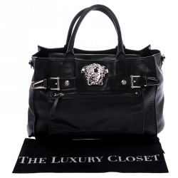 مملوكة مسبقًا Versace Black Leather Medusa Tote