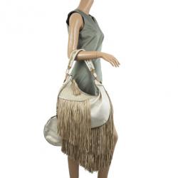 Pre Owned Versace Metallic and Ivory 'Couture Fringes' Hobo