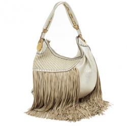Pre Owned Versace Metallic and Ivory 'Couture Fringes' Hobo