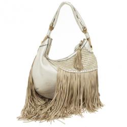 Pre Owned Versace Metallic and Ivory 'Couture Fringes' Hobo