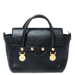 Pre Owned Versace Black Leather Medusa Medallion Satchel