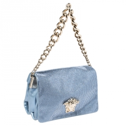 Pre Owned Versace Light Blue Crystal Embellished Shimmer Leather Sultan Shoulder Bag 