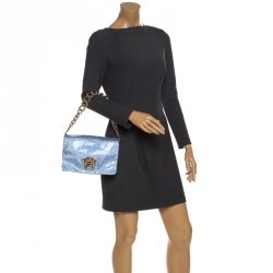 Pre Owned Versace Light Blue Crystal Embellished Shimmer Leather Sultan Shoulder Bag 