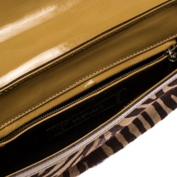 Pre Owned Versace Brown Zebra Print Fur Small Flap Bag