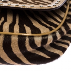 Pre Owned Versace Brown Zebra Print Fur Small Flap Bag