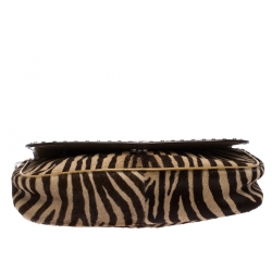 Pre Owned Versace Brown Zebra Print Fur Small Flap Bag