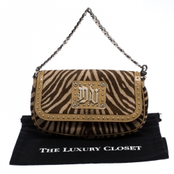 Pre Owned Versace Brown Zebra Print Fur Small Flap Bag