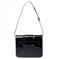 Pre Owned Versace Black Patent Leather Young Medusa Chain Shoulder Bag