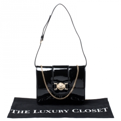 Pre Owned Versace Black Patent Leather Young Medusa Chain Shoulder Bag