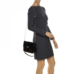 Pre Owned Versace Black Patent Leather Young Medusa Chain Shoulder Bag