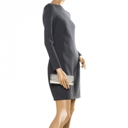 Pre Owned حقيبة كلتش فيرساتشي بسلسلة وقلاب جلد مبطن بيضاء ميتاليك