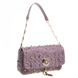 مملوكة مسبقًا Versace Lilac Studded Leather Vanitas Flap Shoulder Bag