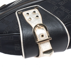 Pre Owned Versace Black/Gold Leather Biker Hobo