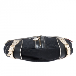 Pre Owned Versace Black/Gold Leather Biker Hobo