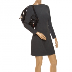 Pre Owned Versace Black/Gold Leather Biker Hobo