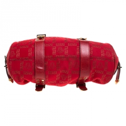 Pre Owned Versace Red Fabric Madonna Boston Bag
