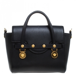 Pre Owned Versace Black Leather Medium Medusa Medallion Tote
