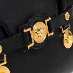Pre Owned Versace Black Leather Medium Medusa Medallion Tote