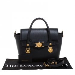 Pre Owned Versace Black Leather Medium Medusa Medallion Tote