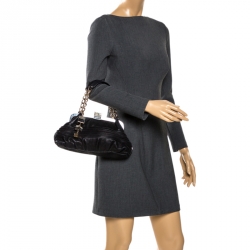 Pre Owned Versace Black Leather Frame Satchel