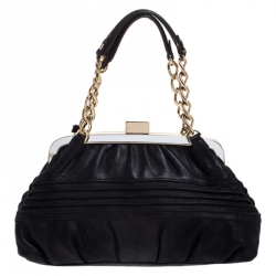 Pre Owned Versace Black Leather Frame Satchel