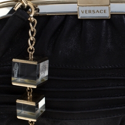 Pre Owned Versace Black Leather Frame Satchel
