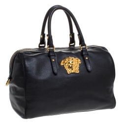 Pre Owned Versace Black Leather Medusa Boston Bag