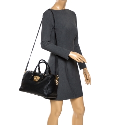 VERSACE Medusa Boston Bag Black Leather Solid Handbag – Labels Luxury