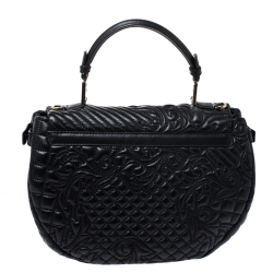 Versace Black Barocco Leather Altea Top Handle Bag