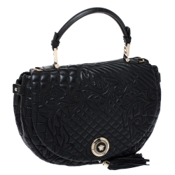 Versace Black Barocco Leather Altea Top Handle Bag