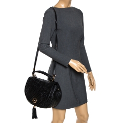 Versace Black Barocco Leather Altea Top Handle Bag