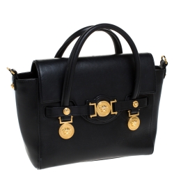 Pre Owned Versace Black Leather Small Medusa Medallion Tote