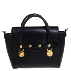 Pre Owned Versace Black Leather Small Medusa Medallion Tote