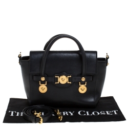 Pre Owned Versace Black Leather Small Medusa Medallion Tote