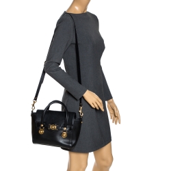 Pre Owned Versace Black Leather Small Medusa Medallion Tote