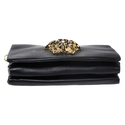Pre Owned Versace Black Leather Medusa Flap Shoulder Bag