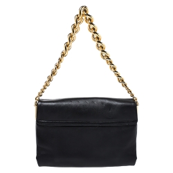 Pre Owned Versace Black Leather Medusa Flap Shoulder Bag