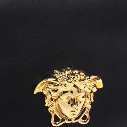 Pre Owned Versace Black Leather Medusa Flap Shoulder Bag