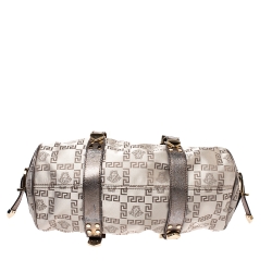 Pre Owned Versace Beige/Metallic Canvas and Leather Madonna Boston Bag