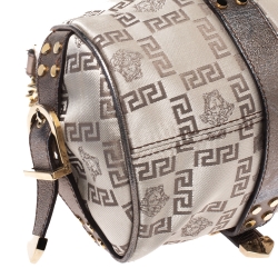 Pre Owned Versace Beige/Metallic Canvas and Leather Madonna Boston Bag