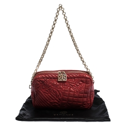 Pre Owned Versace Red Leather Medusa Charm Shoulder Bag